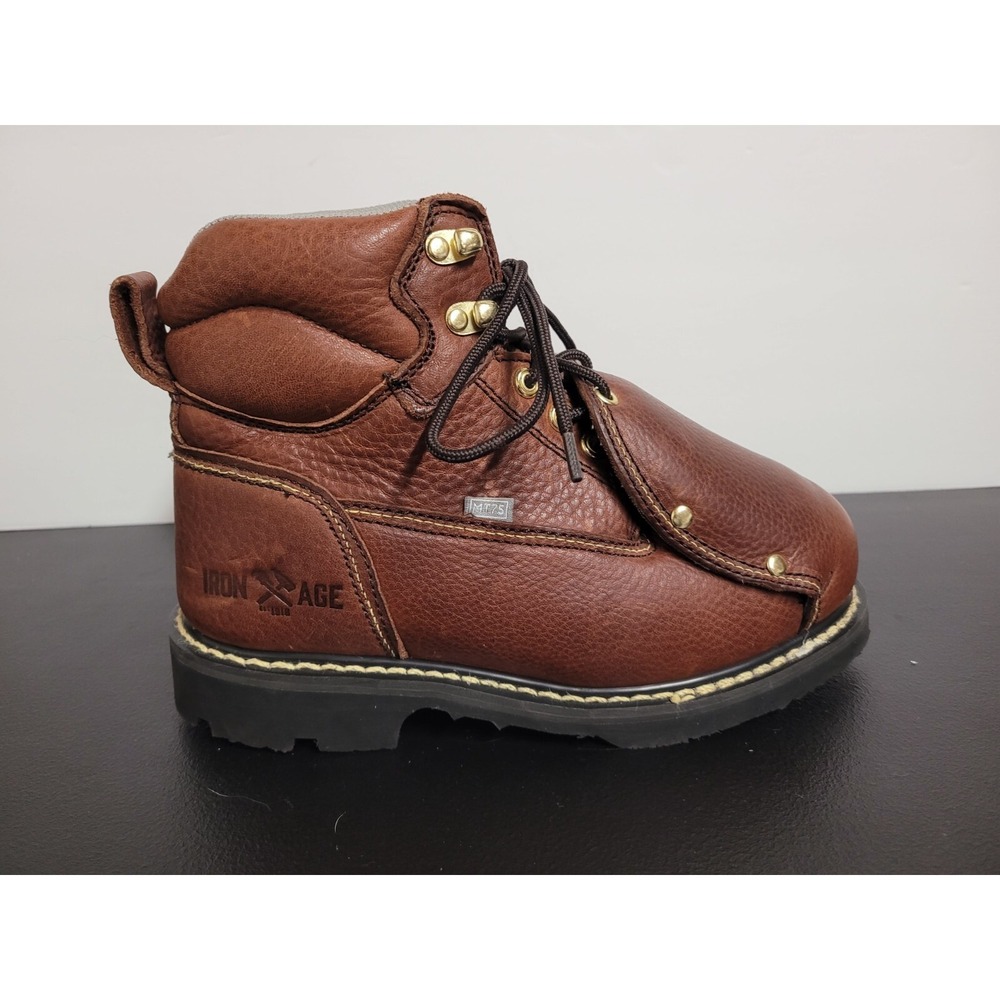 Iron Age Boots Mens 5.5W Brown Leather Met Guard Steel Toe‎ Workwear Vibram